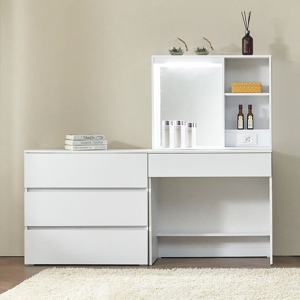 [신상품] 퍼니아트 엔젤 E0 조명 화장대 3단 서랍장 800 거울포함 풀세트