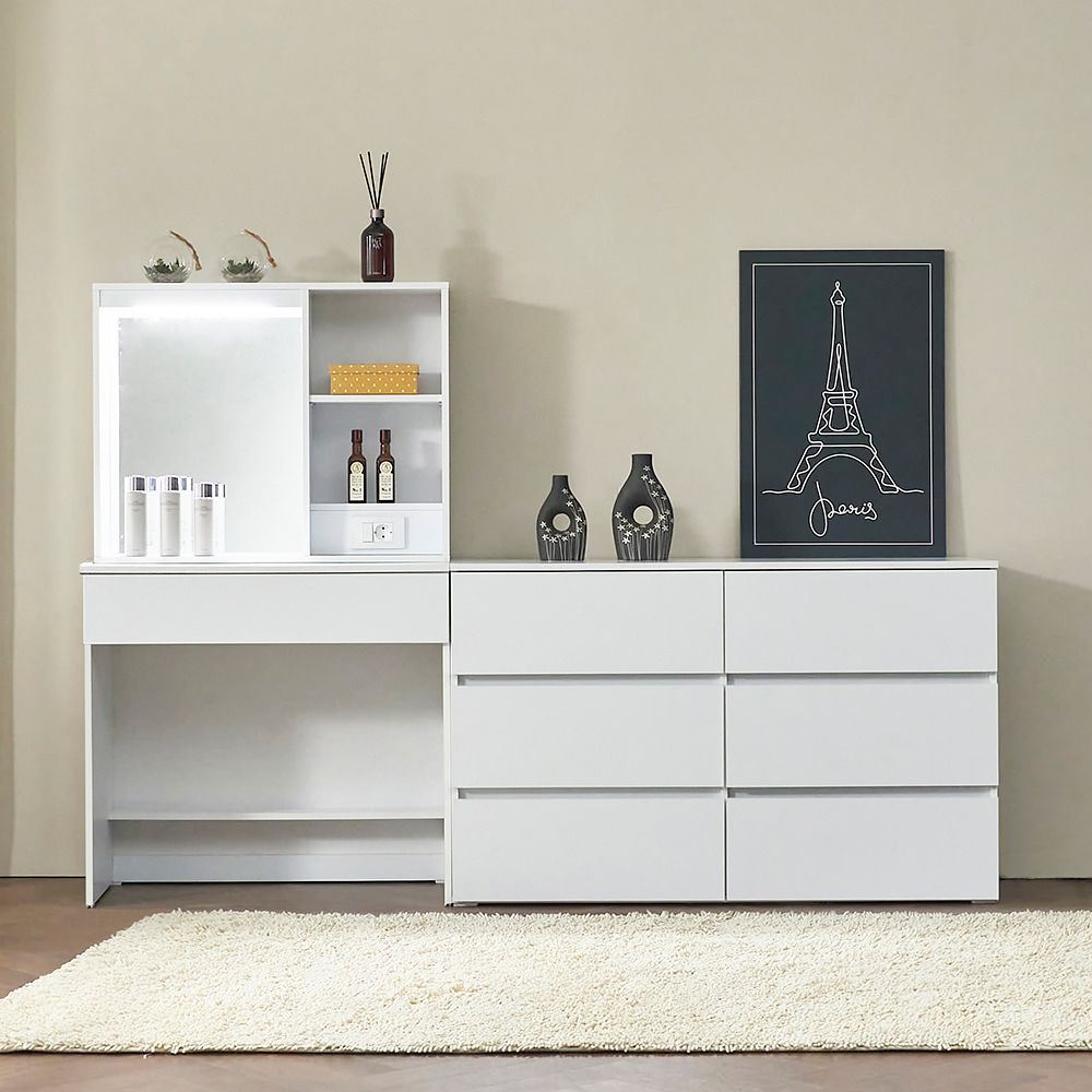 [신상품] 퍼니아트 엔젤 E0 조명 화장대 3단 서랍장 1200 거울포함 풀세트