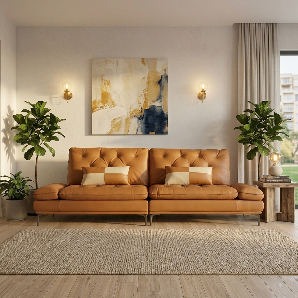 알렌토가구 파르페 천연 면피 소가죽 4인 쇼파 팔걸이 스윙소파 4인용