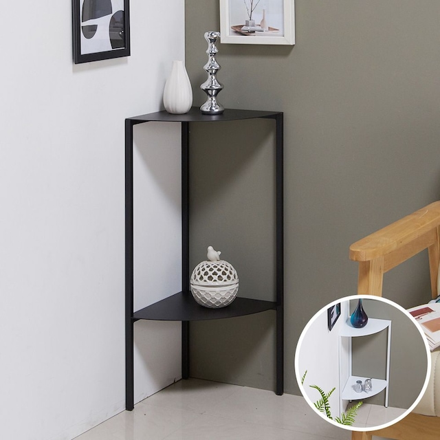 리뉴얼 코너 콘솔테이블 삼각 모서리 철제 슬림 2단 선반