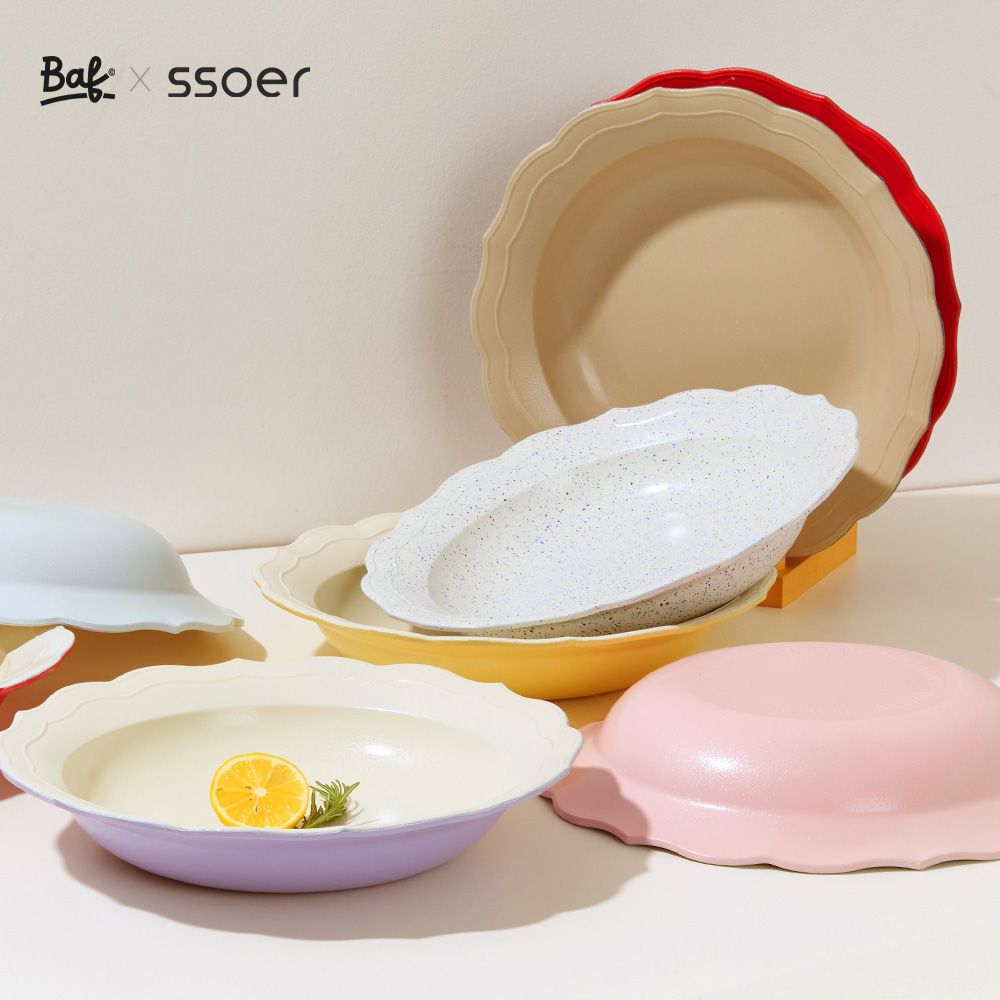 BAF 쏘에르 IH 중력주조 요리접시 라운드 원형 세트(유리뚜껑+압착노브+실리콘손잡이2P)
