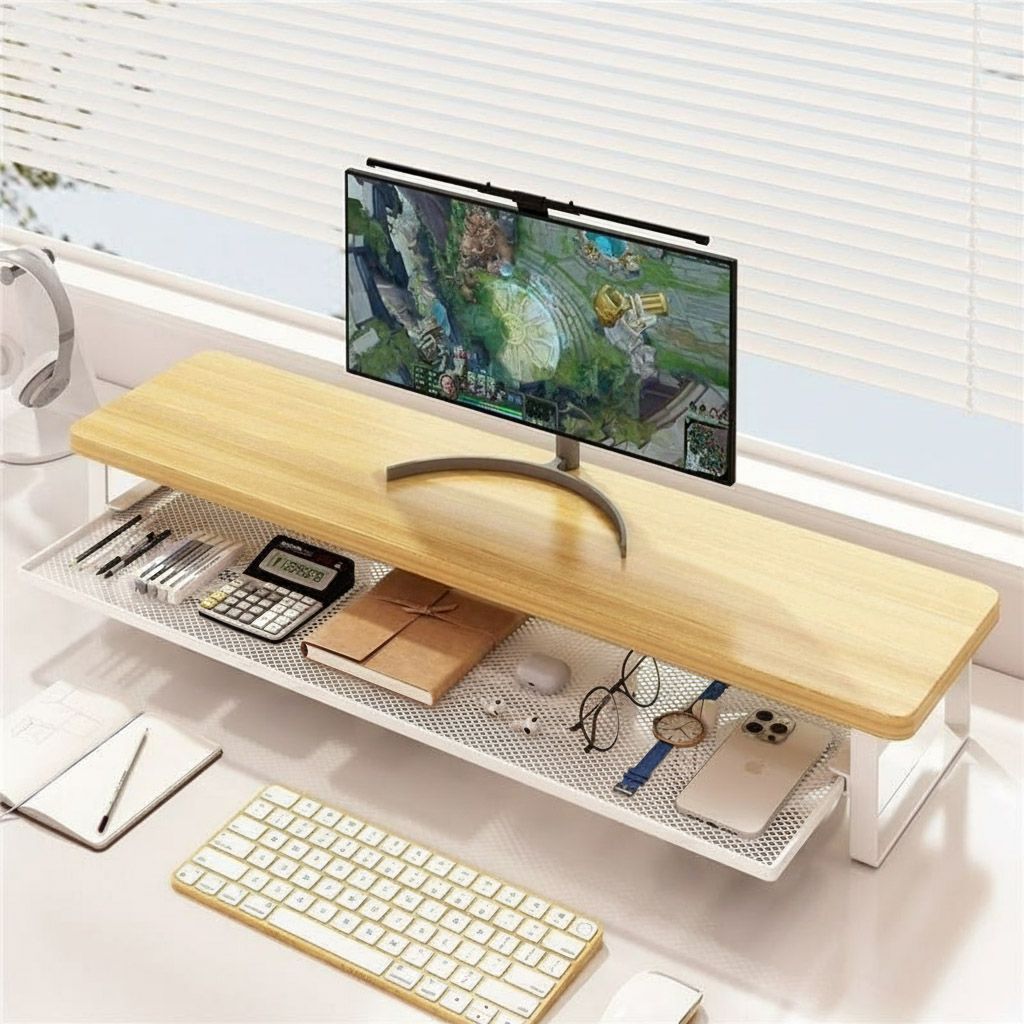 누버바 SQ15 모니터 받침대 50cm 컴퓨터 노트북 거치대 사무실 집 2단 데스크 와이드 선반