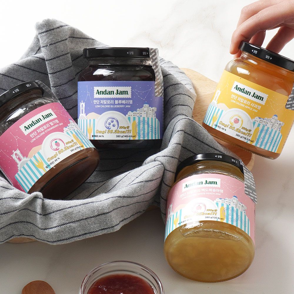 안단잼 저칼로리 과일잼 4종 골라담기 딸기잼 블루베리잼 사과잼 백도복숭아잼 380g