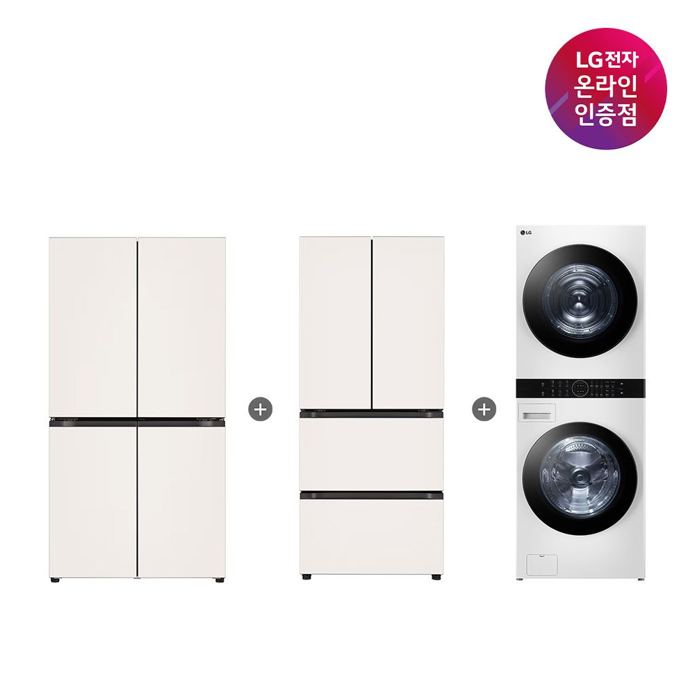 LG전자 LG 디오스 냉장고+김치톡톡+워시타워(T875MEE111+Z408MEEF23+W21WAM)