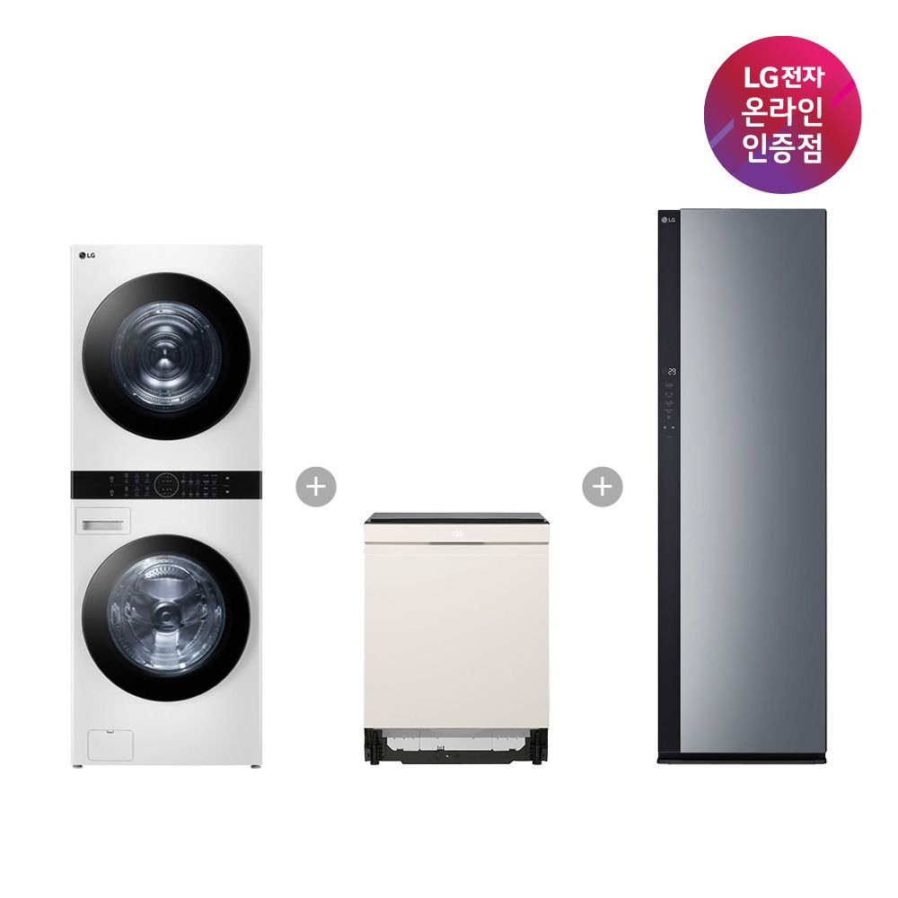 LG전자 LG 트롬 워시타워+식기세척기+스타일러 W21WAM+DUE6BGL1E+SC5GMR52