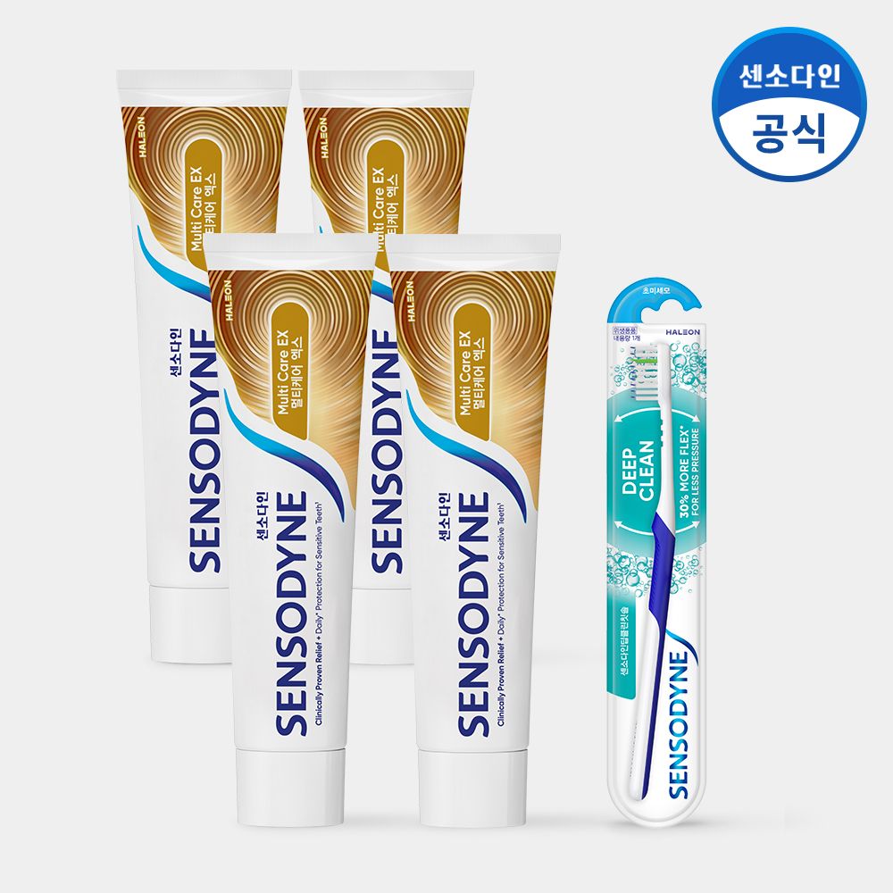 센소다인 멀티케어 EX 민감성 치약 100g x4개+딥클린 칫솔 1개