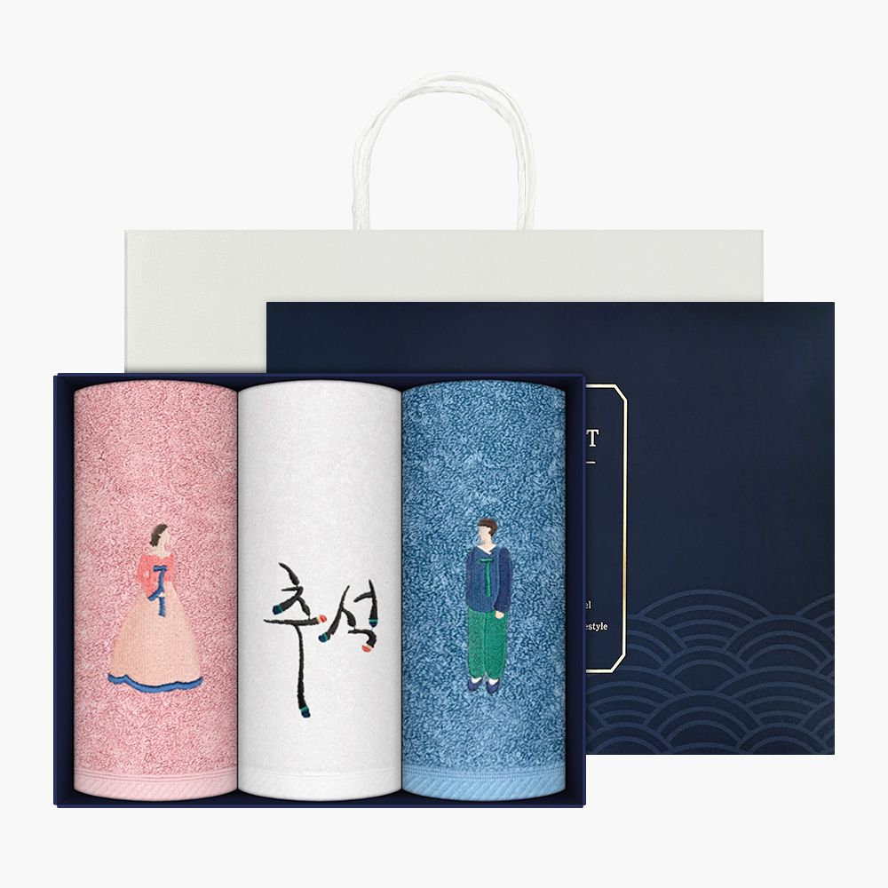 송월타월 선남선녀 3매세트+쇼핑백
