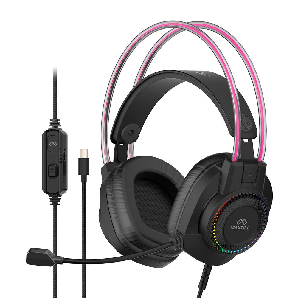 맥스틸 MO-GH300C 게이밍 헤드셋 C타입 7.1 서라운드 LED 라이트 헤드폰 PC 노트북