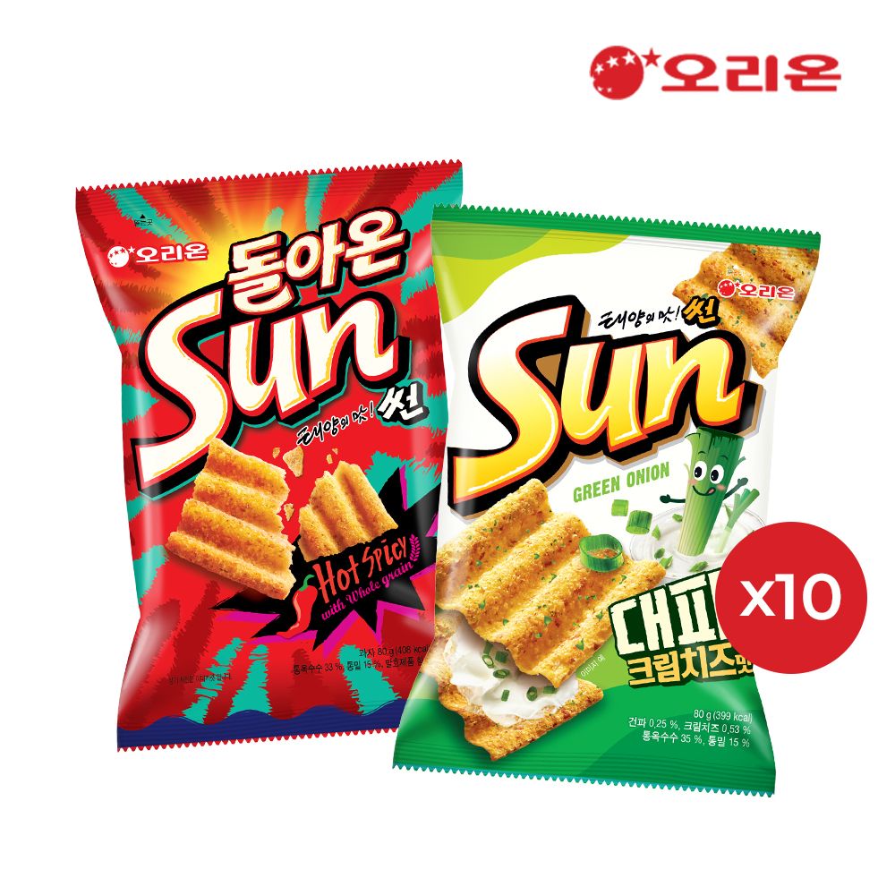 오리온 썬 대파크림치즈 80g 10개 + 썬 핫스파이시맛 80g 10개