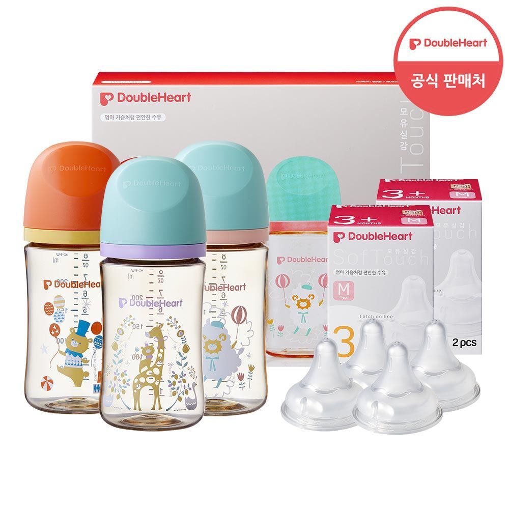 더블하트 모유실감 3세대 240ml 트리플팩 (노꼭지)+젖꼭지 4개