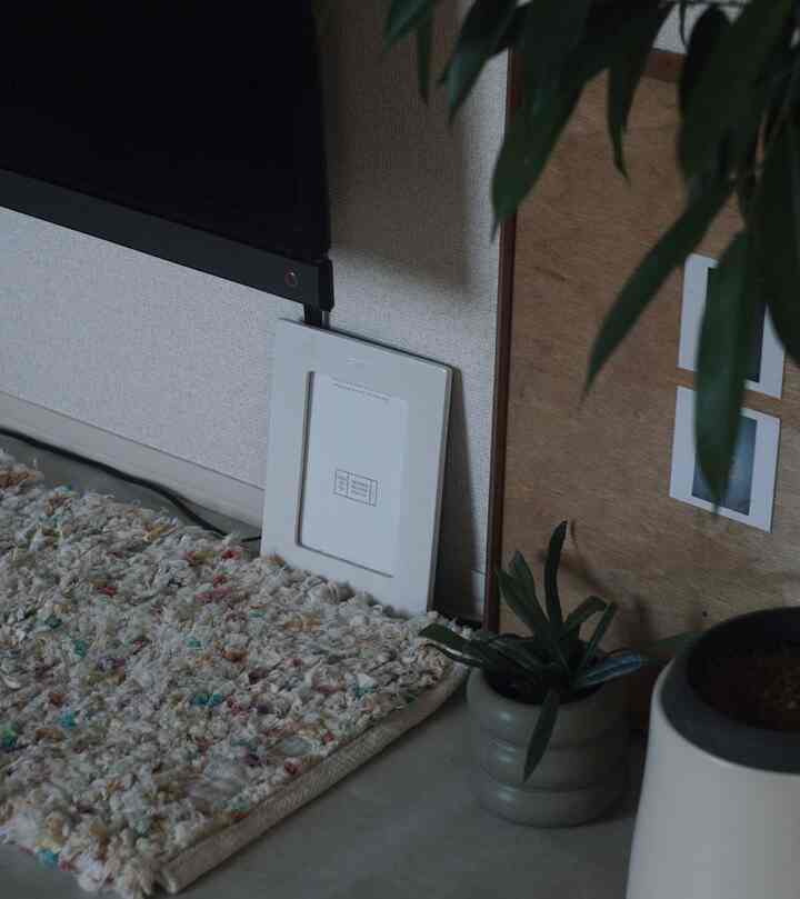 Naturally toned narrow room featuring a white ceramic frame and potted plants in a cozy setting