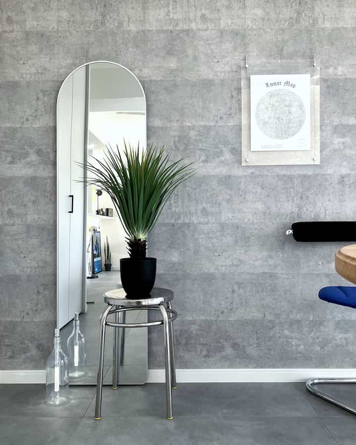 ミニパイナップルが可愛くて良い感じです🍍

#シンプルなインテリア #モノトーンインテリア #フェイクグリーン #アーチミラー #グレーインテリア #ピクチャーレール 