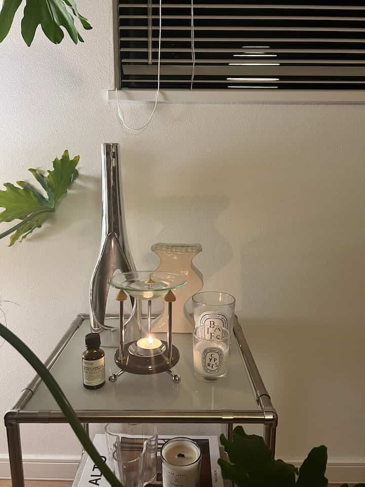 ヴィンテージのアロマディフューザー🕯️
ガラスの器にオイルを垂らして楽しみます🤍

#アロマディフューザー
#aesop
#モジュール棚
#diptyque