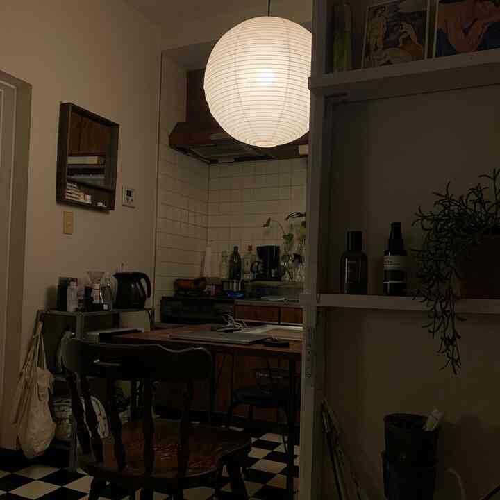 Modern natural compact dining room with white walls and pendant light, featuring wood-tone dining table and chairs creating cozy atmosphere