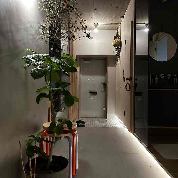 hueのテープライトが綺麗。
ラインが綺麗に見えるように設計してもらいました💡
玄関タイルもお気に入りです。

#renovation
#entrance
#approach
#hue