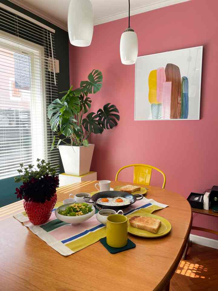 I tried to match the colors with pink, yellow, and green. Weekend breakfast!
#Colorful interior #カラフル #朝食