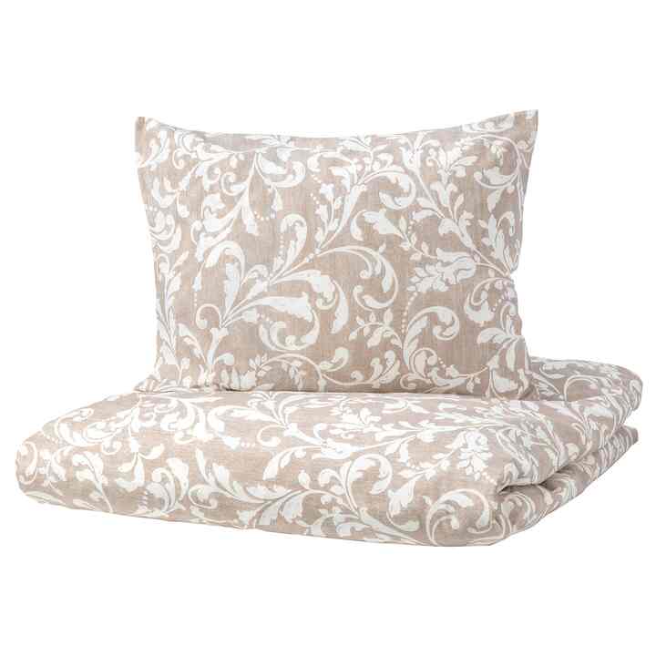 VÅRBRÄCKA Duvet cover and 2 pillowcases, beige/white, 150x200/50x80 cm