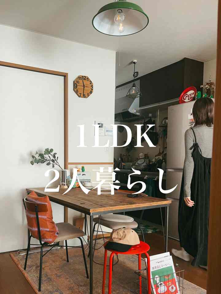 ナチュラルな木目調が特徴の1LDKのキッチン兼ダイニングルーム、シンプルで温かみのある雰囲気のインテリア