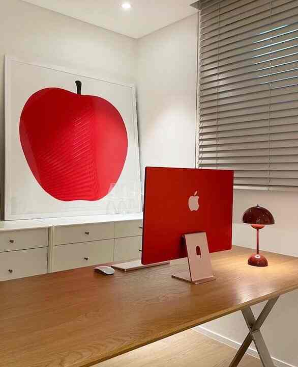 Home office with vibrant red accents. 🔴✨ #RedDecor #OfficeSpace #InteriorInspiration
