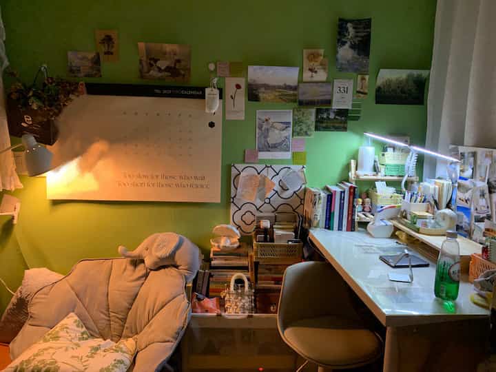 The green walls tie the space together beautifully. #GreenWalls #UnifiedSpace #FreshInteriors