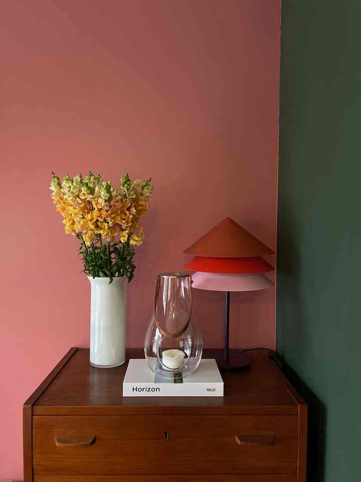 壁を塗り替える前の最後のディスプレイは
こんな感じでした！
花の色がグラデーションでキレイです
#ディスプレイ #IKEA #花 #花のある暮らし
#フェイクブック #テッサマンシリーズ
