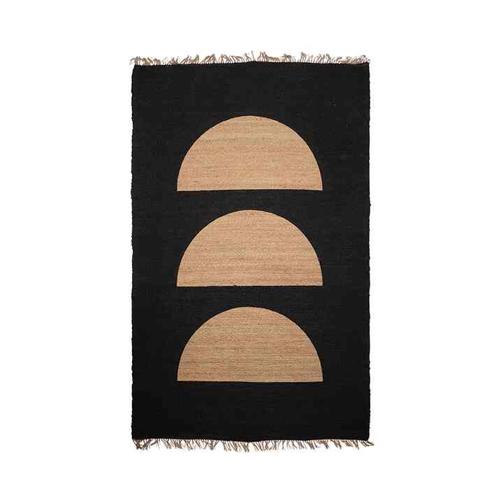 ジュートラグ セミサークル フリンジ ブラック 200X300