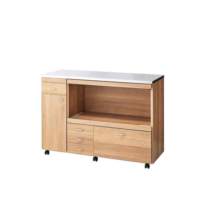 木目柄のきれいなステンレス天板のキッチンカウンター