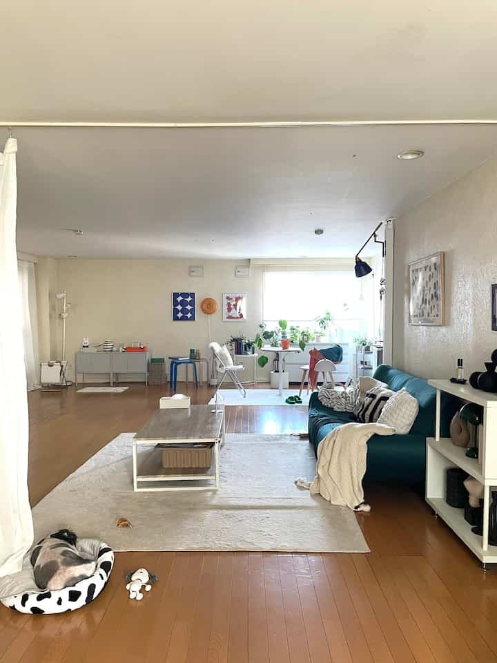 1LDK。 リビングとベッドルームはカーテンで仕切ってますが、ほぼあけたままなので広めのワンルームのようにしています。
ベッドルームからの眺め。
#インテリア #1LDK #リビング #カーテン #犬がいる暮らし #観葉植物 #植物インテリア #植物 #北欧インテリア #カラフルなインテリア #ミッドセンチュリー #韓国インテリア #IKEA #CooeeDesign #fermLIVING #vitra