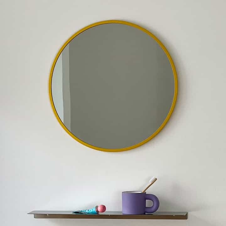 イエローフレーム スチール ラウンドミラー 壁掛け mirror-03136［2サイズ］