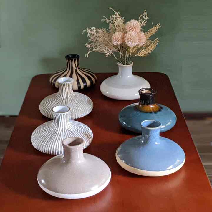 セラミック フラワーベースロー［3色］