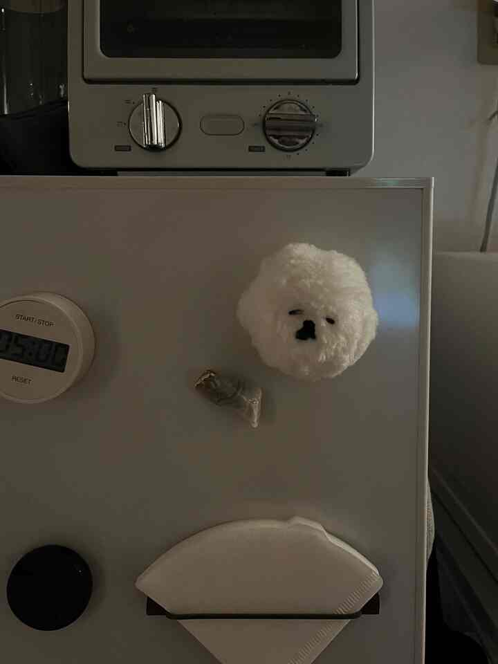 我が家のかわいい冷蔵庫❤️🐶
タグつけていないコーヒーフィルターホルダーは自作です☺️


#MAMBO
#MUJI #無印良品 
#toffy