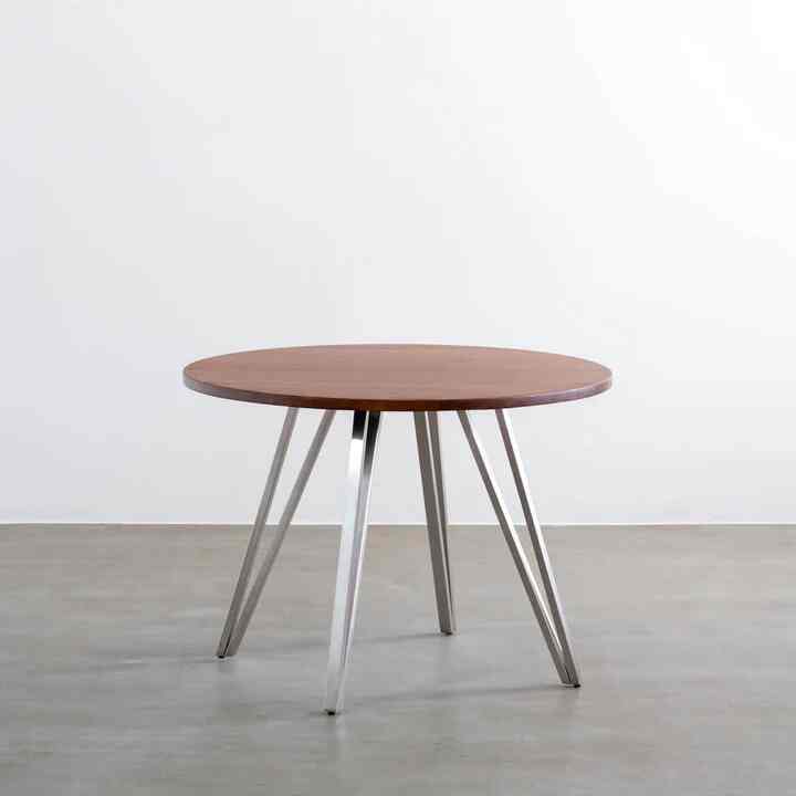 THE CAFE TABLE / 天然木シリーズ　Stainless トライアングル 4pin × ラウンド φ81 - 100