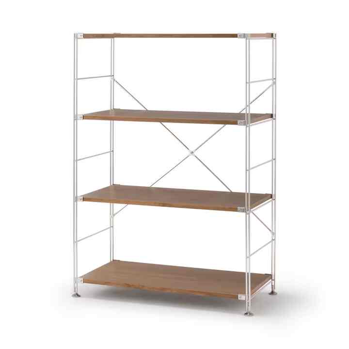 ステンレスユニットシェルフ ウォールナット材棚セット ワイド 中