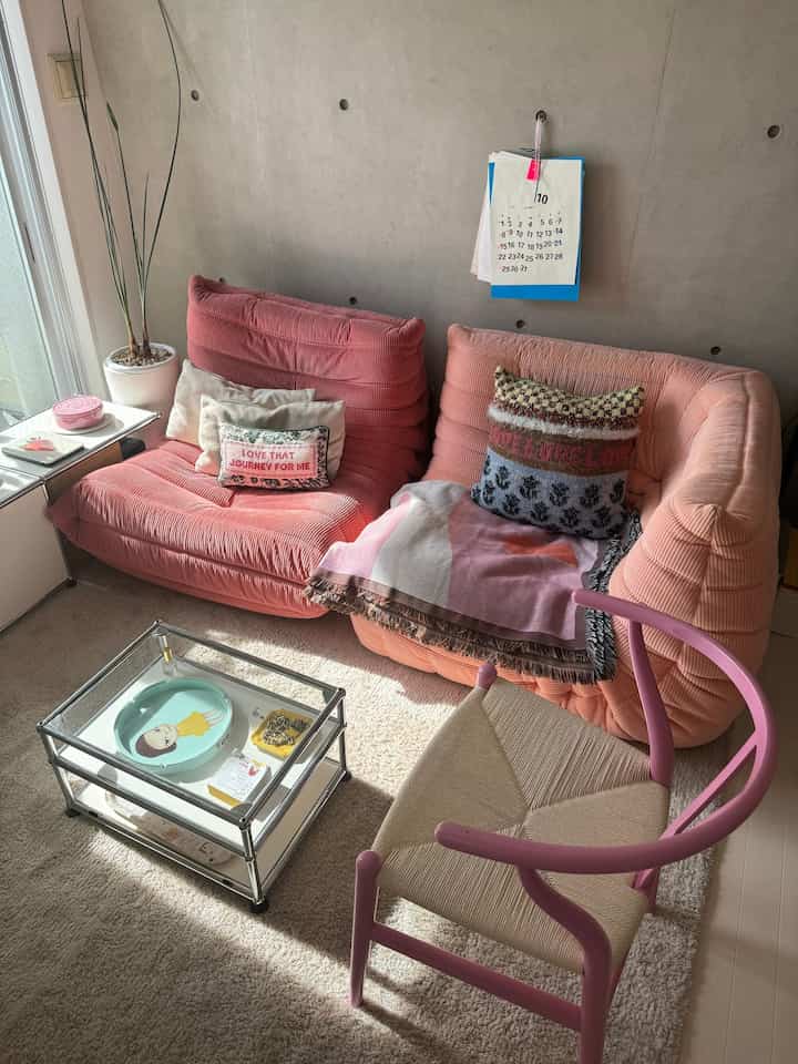 日が入るーん

#ligneroset #リーンロゼ　#ソファ #カラフルインテリア #賃貸インテリア #ピンクインテリア #sofa #yチェア