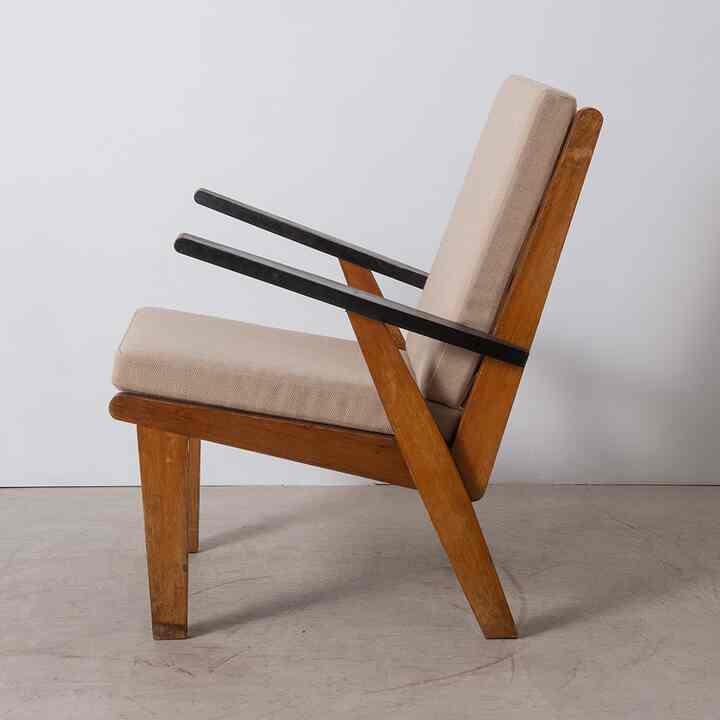 Arm Chair by Jan Vanek in Wood and Tweed アームチェア