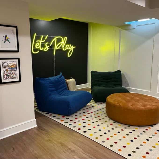 Feeling the vibrant vibes in this trendy livingroom! 🌈✨ The colorful lounge chair is the perfect pop of personality. #HomeVibes #LoungeLife #ColorPop #Togo #dupe #Togodupe