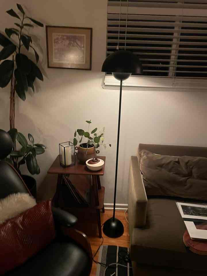 Elevating my space with this sleek black modern stand lamp! 🖤✨ A timeless addition that adds style and sophistication to any corner. #ModernDesign #HomeLighting #ChicInteriors #MidCenturyModern #FloorLamp #SideTable