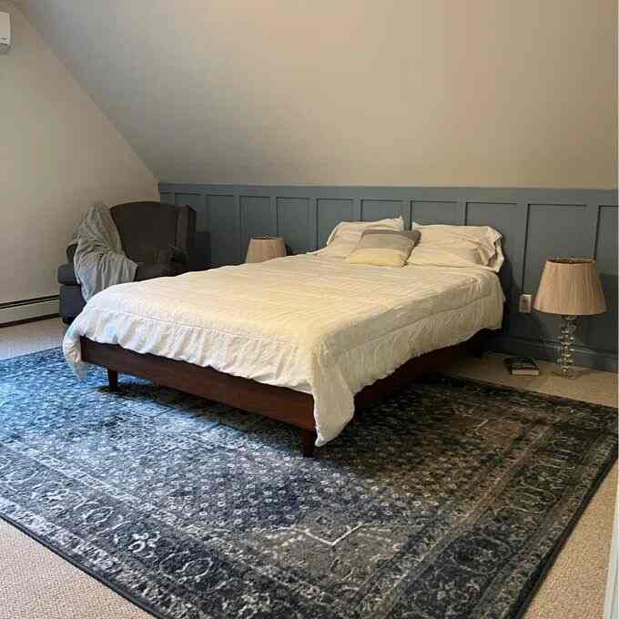 This is beautiful and exactly as pictured. I put it together myself but it could definitely be a tad risky to not bend the feet or bump the frame when it is time to flip it. It feels solid once assembled. My kids think they are Simone Biles in the Olympics and practicing their floor routines on my bed and it hasn’t wiggled or squeaked once. It’s only been a week so if anything changes I’ll update.
#BeddingGoals #HomeDecor #BedroomInspo #PlatformBed #AreaRug #ModernFarmhouse