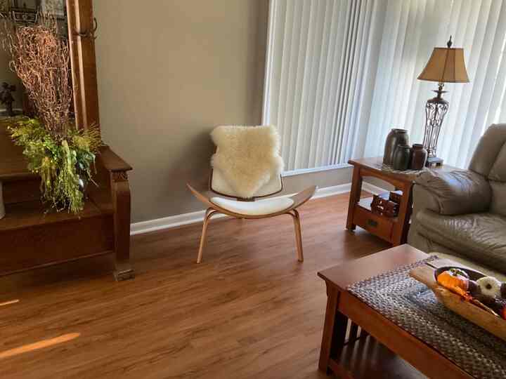 I love the design of this chair and it is really comfortable. I am a 75 yr old woman with arthritis and I put it together myself. I had a little problem because I used the wrong screws the first time, but it was easy to correct. I am short and my feet hit the floor when I sit in it. Feels great to sit in. It goes well with my arts and craft furniture. This is the best price for the chair in white, which I wanted.

#ScandinavianDesign #AccentChair #CozyLivingRoom