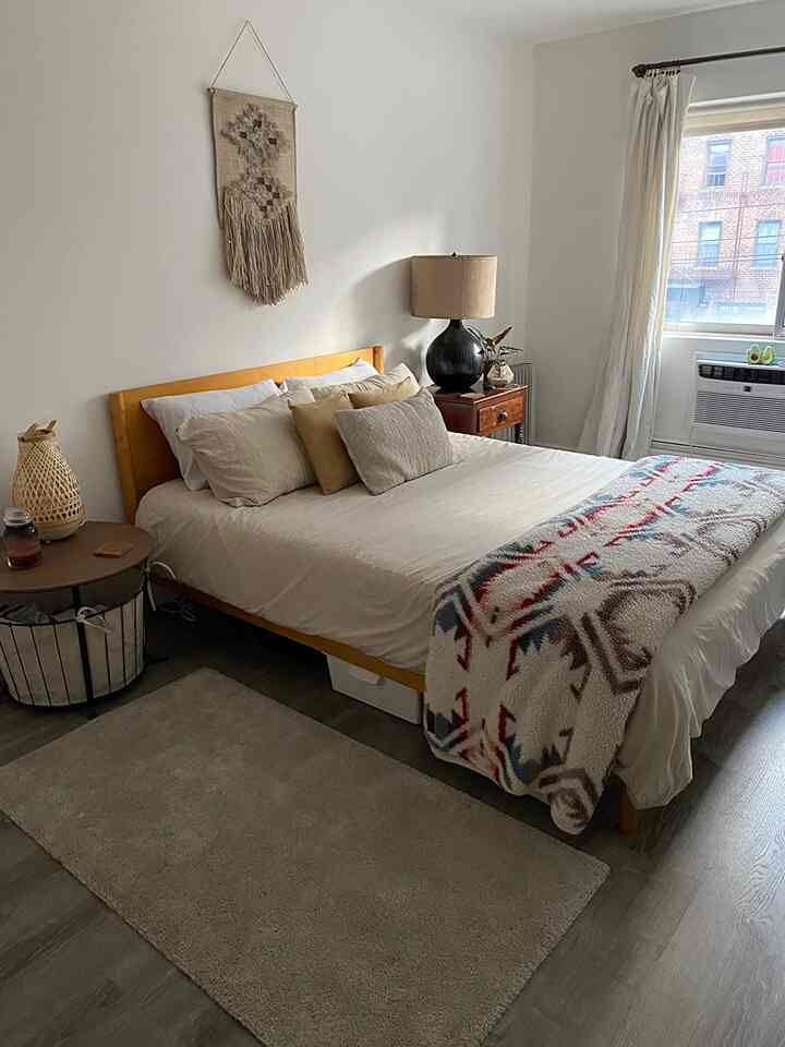 The bed frame itself is beautiful and fits in my space, HOWEVER the color is not at all like in the photos and video. It’s more of an orange color. I am thinking about staining it as sending it back will be a pain.

#PlatformBed #BohoDecor #ScandinavianStyle