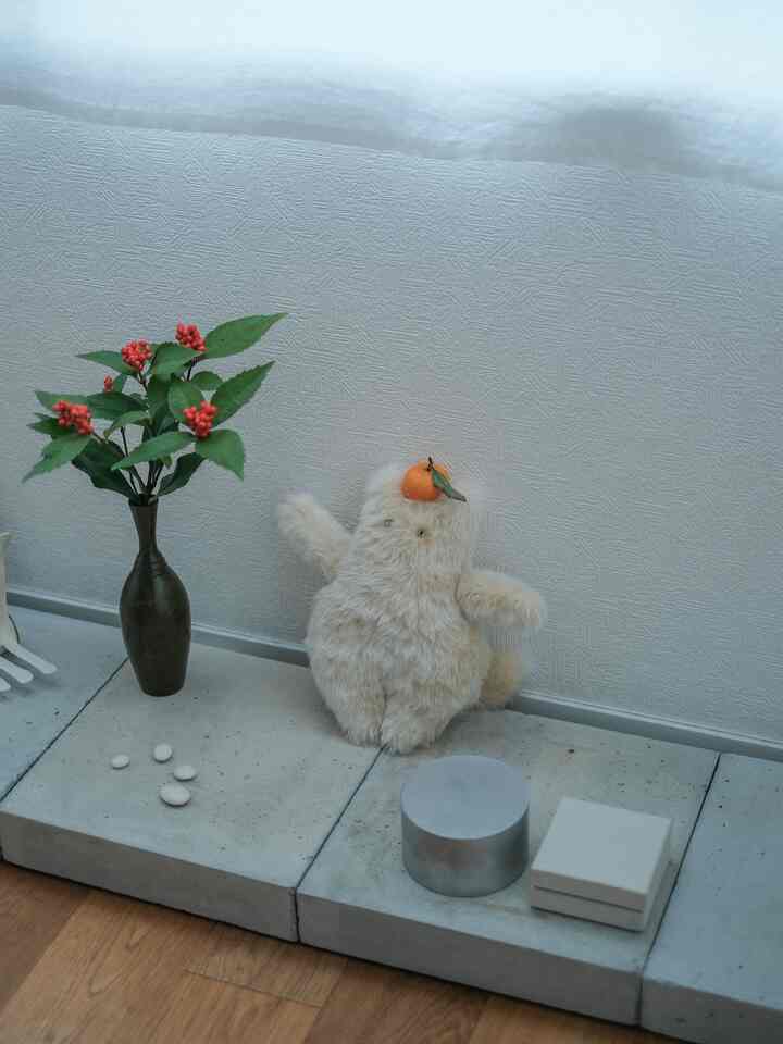 我が家の鏡餅は、ぬいぐるみにみかんを置いたものです。

#正月インテリア #鏡餅