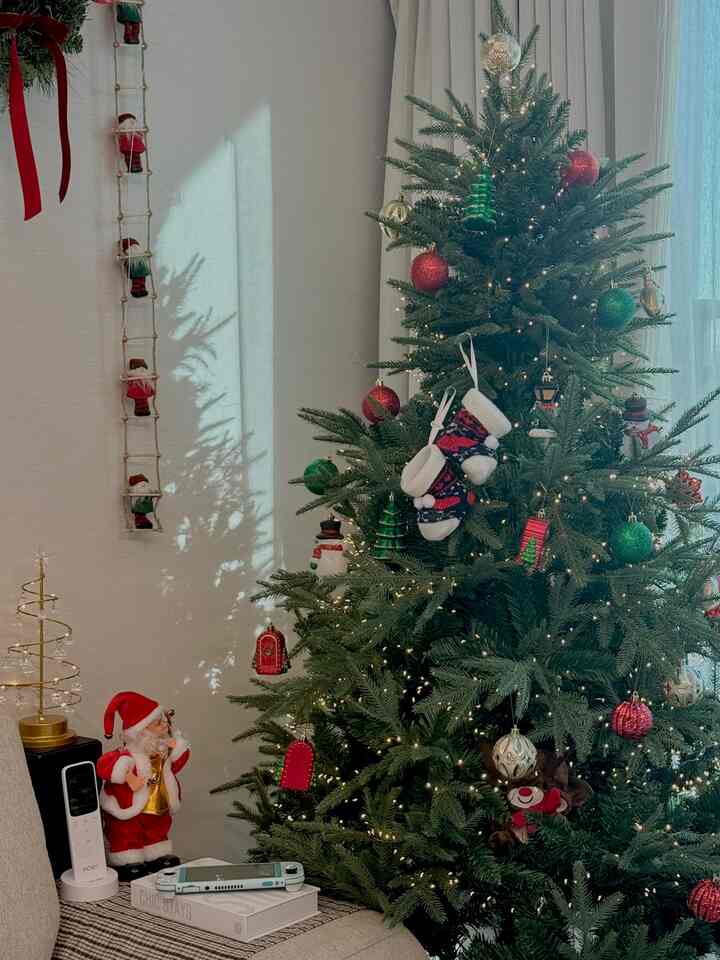 #오늘의우리집 #콘수프기록 

日差しがそっと映る窓辺の横のクリスマスツリーが本当に暖かい雰囲気を作りますね。 🎄明るく暖かい自然光が木に反射し、輝くオーナメントと小さな装飾がより一層輝く姿です。

今年のクリスマスを過ごして一緒にした思い出が思い浮かびませんか？木の下に置かれたかわいいサンタの装飾と本、そして小さく飾られた空間がまるで一本の冬のおとぎ話のようです。 ☃️ツリーの横にある小物も感覚的に配置され、空間全体が一つの完成したクリスマスの装飾のように感じられます。

木を片付ける前にこのように日差しと共に特別な瞬間を盛っておくと、後で取り出してみる思い出がもう一つ生じたようですね。来年もこの空間にもう一つの思い出がたまることを望みます。  #거실꾸미기 #홈데코 #크리스마스분위기 #오너먼트 #따뜻한공간 #햇살가득 #겨울장식 #집꾸미기 #소품인테리어 #트리장식 #홈스타일링 #겨울감성 #크리스마스추억 #스칸디나비아스타일 #감성인테리어 #계절인테리어 #행복한공간 