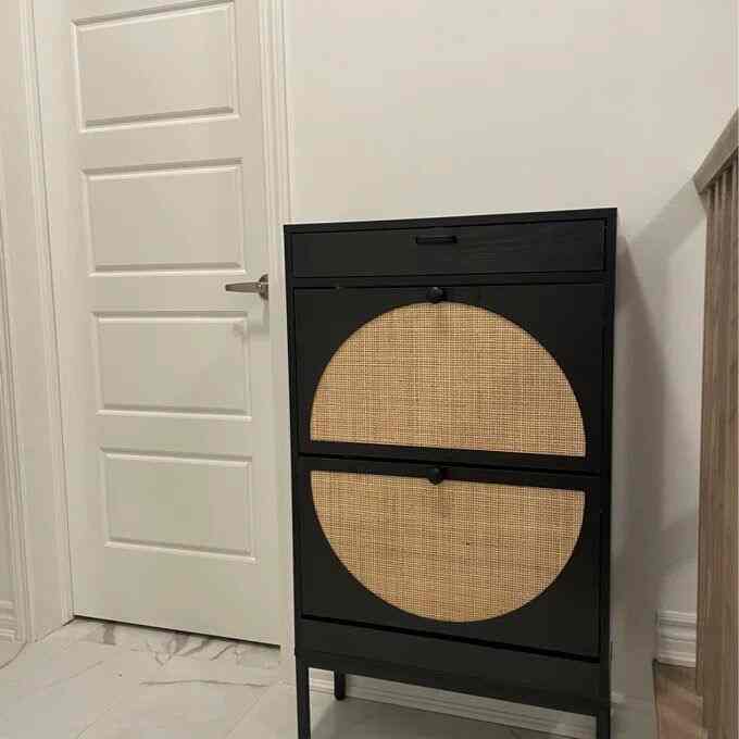 Chic and contemporary vibes with this modern black rattan cabinet! 🖤✨ A perfect blend of style and functionality, adding a touch of texture to my space. #ModernHome #RattanLove #StylishStorage
