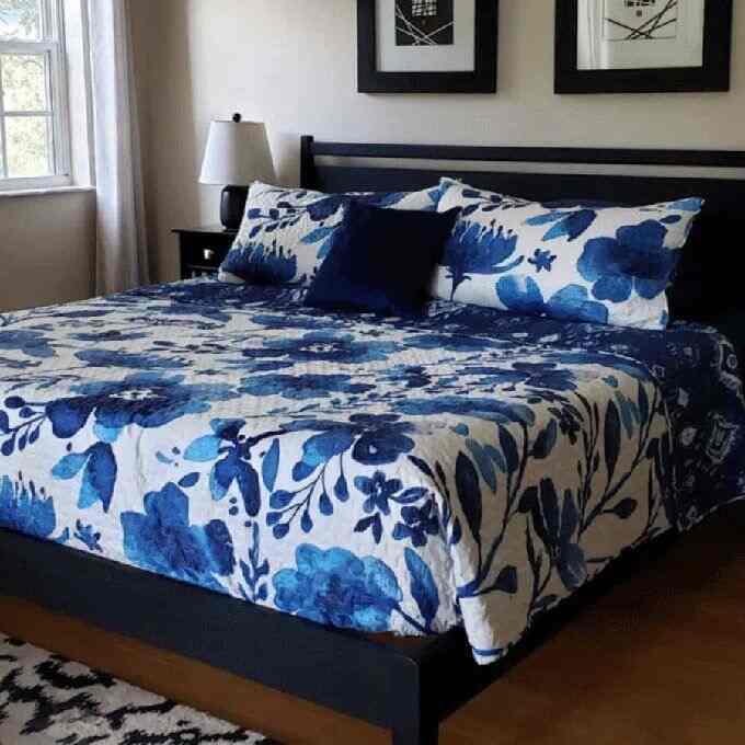 Blooming with style! 🌼💙 Loving the vibe of this blue flower bedding that adds a touch of elegance and cheer to my room. #FloralDreams #BedroomStyle