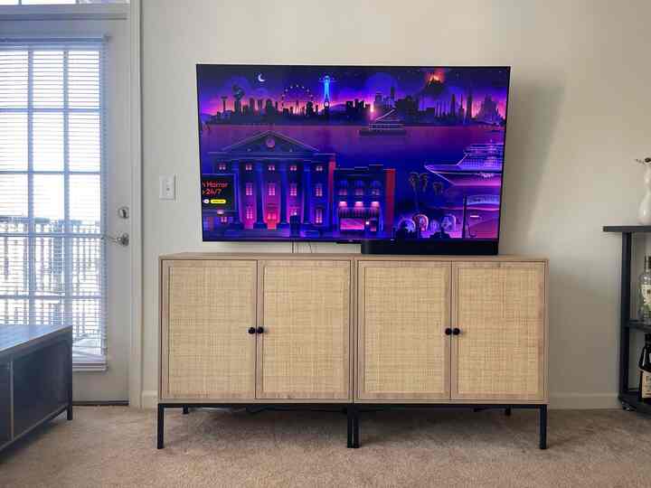 Double the style with these two rattan sideboards as a chic TV stand! ✨🖤 Perfectly blending function and aesthetics in my living room. 
#RattanVibes #HomeStyle #TVStand #MidCenturyModern #RattanFurniture