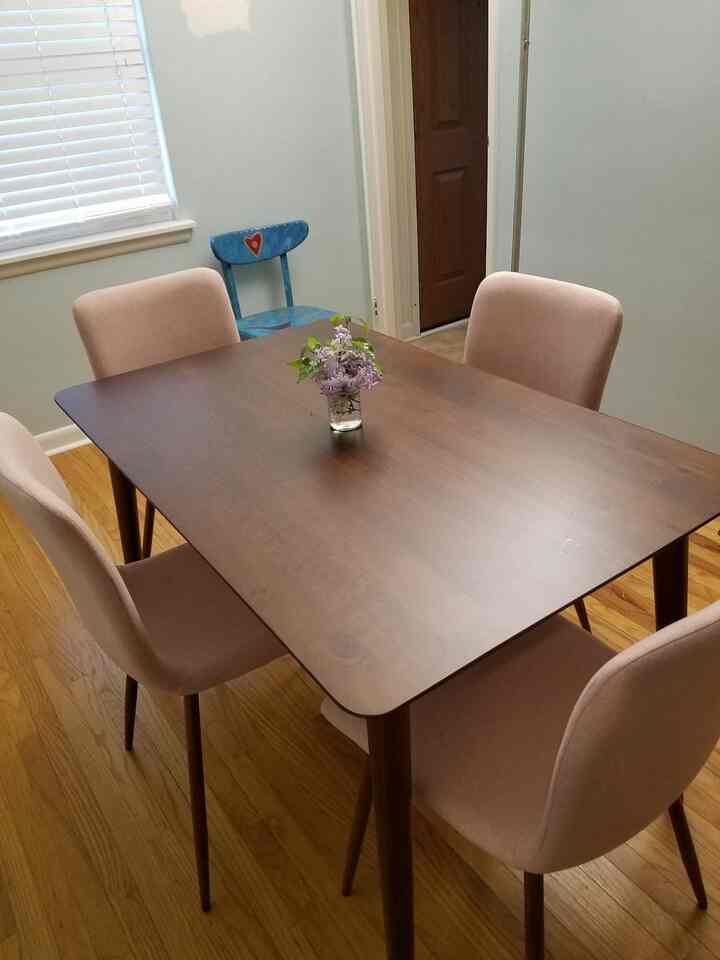 Embracing simplicity with this beautiful wooden table in my dining room! 🍽️✨ Perfect for gathering and creating memories. 
#DiningRoomInspo #SimpleElegance #DiningTable #MidCenturyModern #DiningChairs