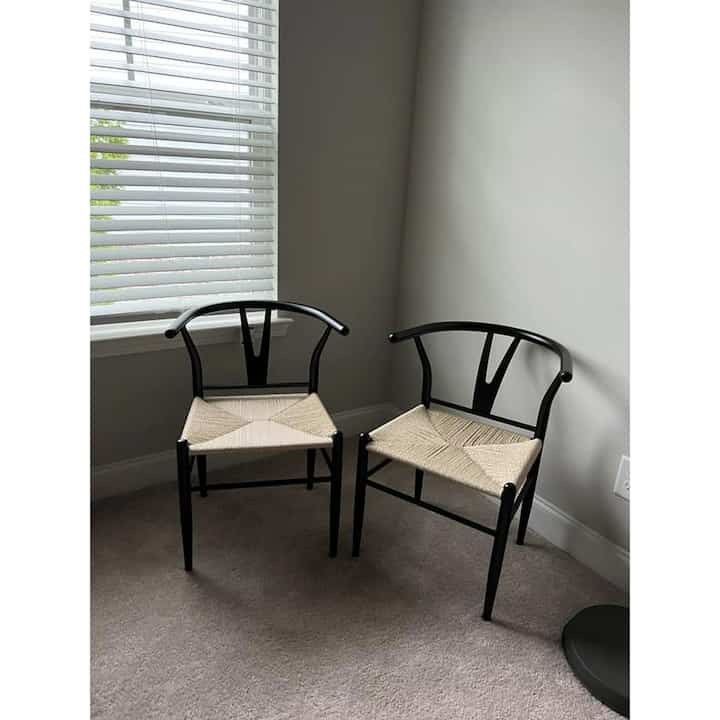 Just added this chic black rattan chair to my space! Loving the stylish vibes it brings 🖤✨ 
#HomeStyle #RattanLove #InteriorInspo
#WishboneChairs #ScandinavianDesign #MinimalistDecor