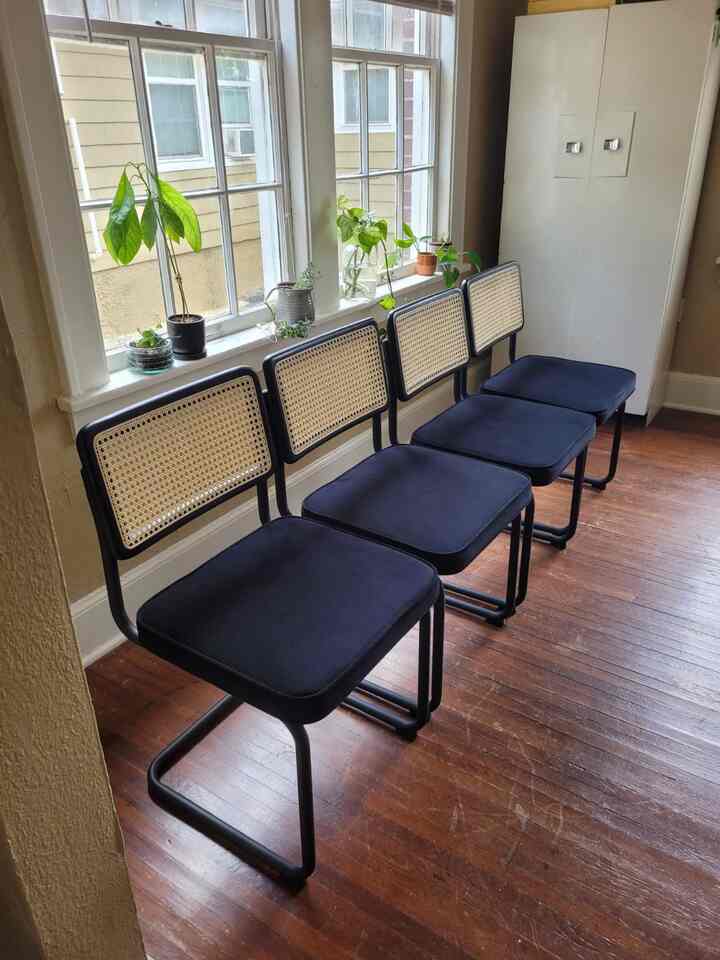 Brightening up my dining space with these stunning blue rattan chairs! Perfect pop of color for every meal! 💙✨ 

#DiningInStyle #RattanChic #HomeDecor
#CaneChairs #MidCenturyModern #DiningRoomDecor