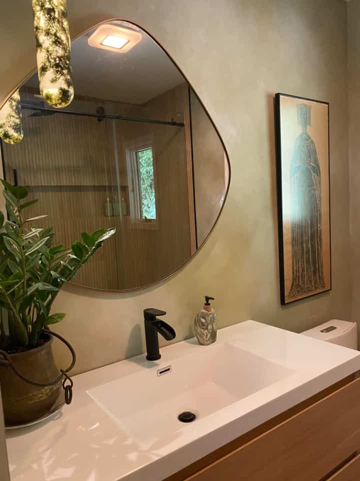 Self-care starts with a beautiful setting. ✨🛁 Cheers to my resort-inspired bathroom! 
#LuxuryLiving #InteriorInspo #ModernBathroom #VanityMirror #MinimalistDesign