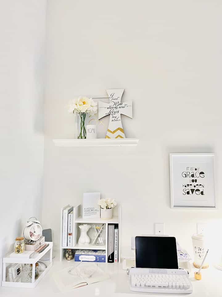 Creating a serene workspace with my all-white home office! ✨🤍 #HomeOfficeInspo #MinimalistVibes